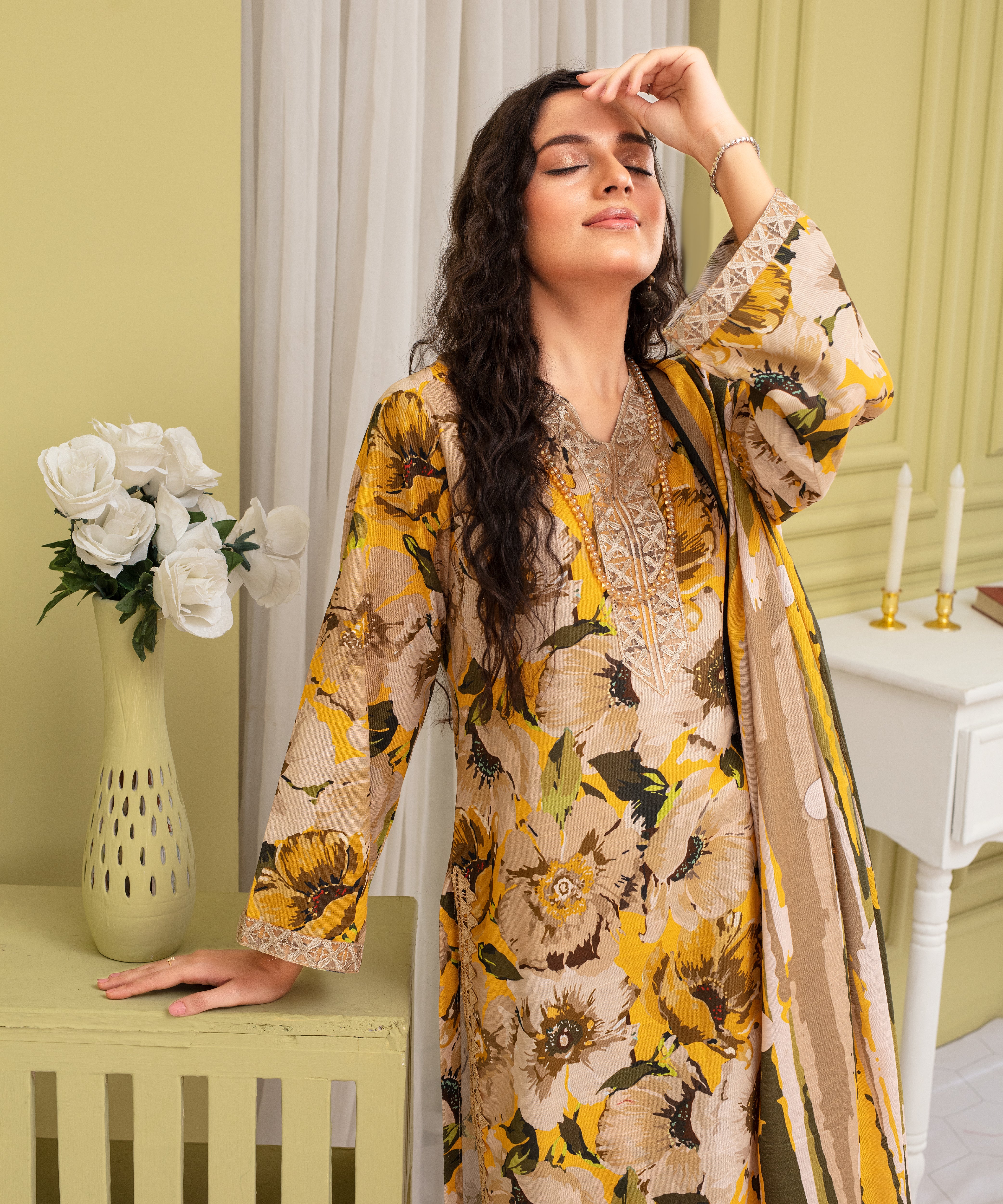 CREATION KHADDAR 3PC WITH KHADDAR PRINTED SHIRT & TROUSER-910