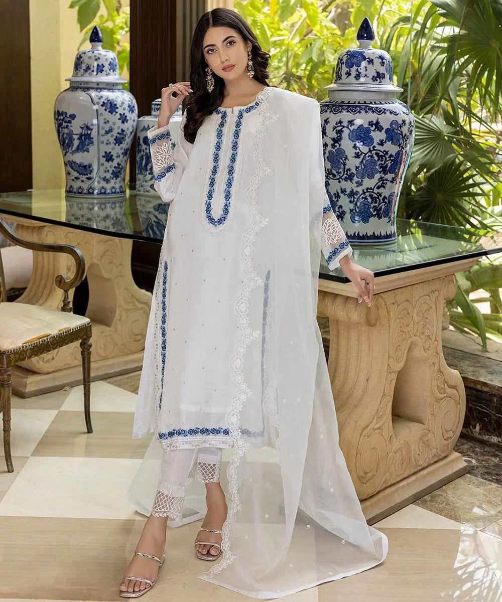 AZURE Lawn 3PC Embroidered With Organza Embroidered Dupatta-390