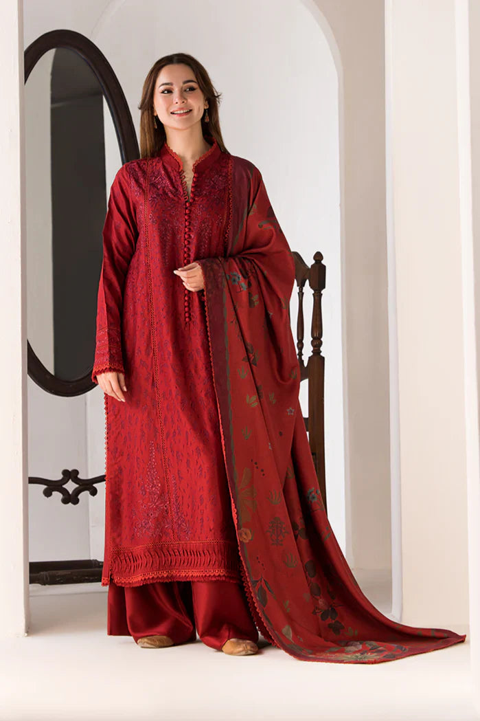 SOBIA NAZIR - 3PC DHANAK EMBROIDERED SHIRT WITH TWILL PRINTED SHAWL AND TROUSER-688