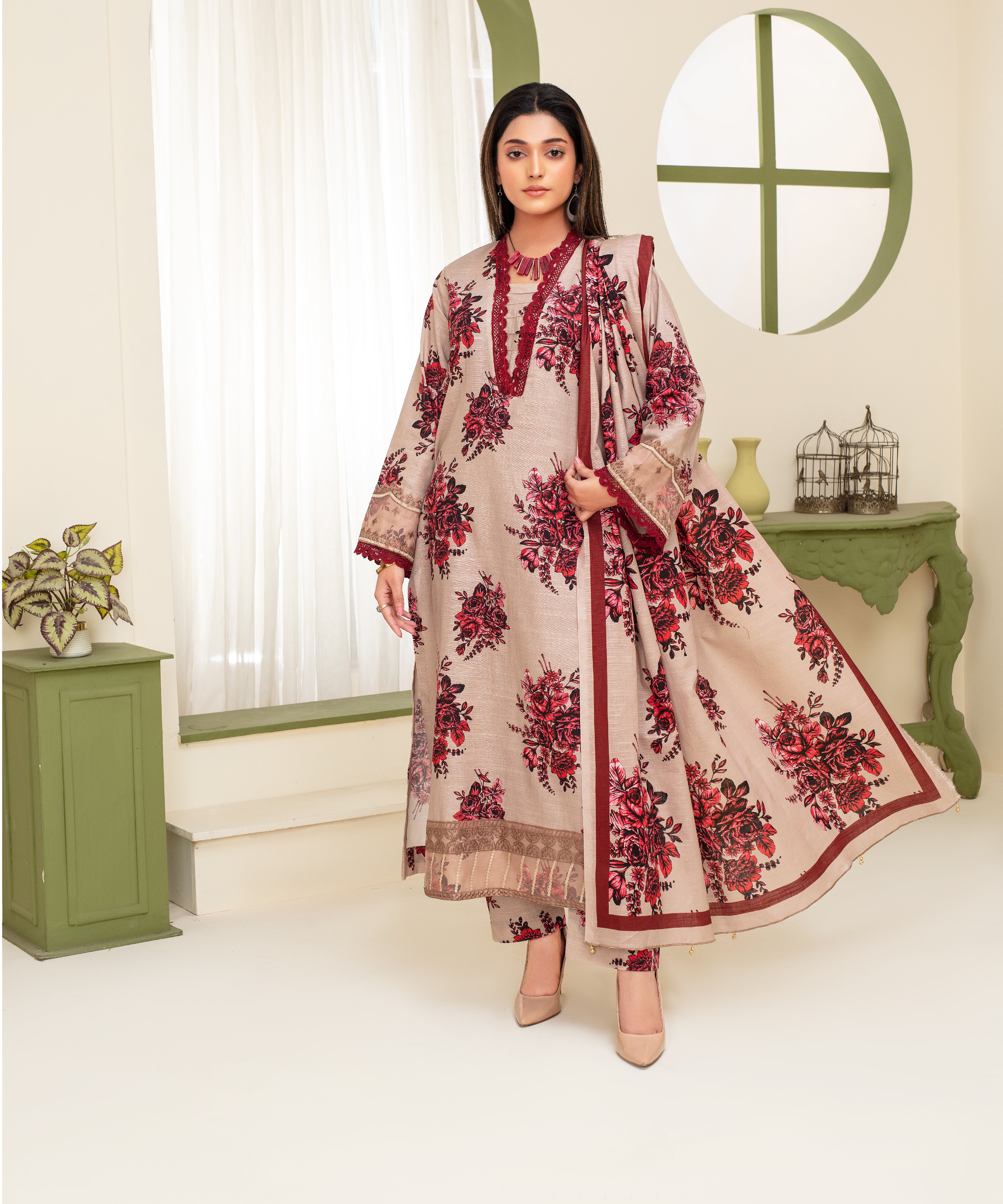 CREATION KHADDAR 3PC WITH KHADDAR PRINTED SHIRT & TROUSER-917