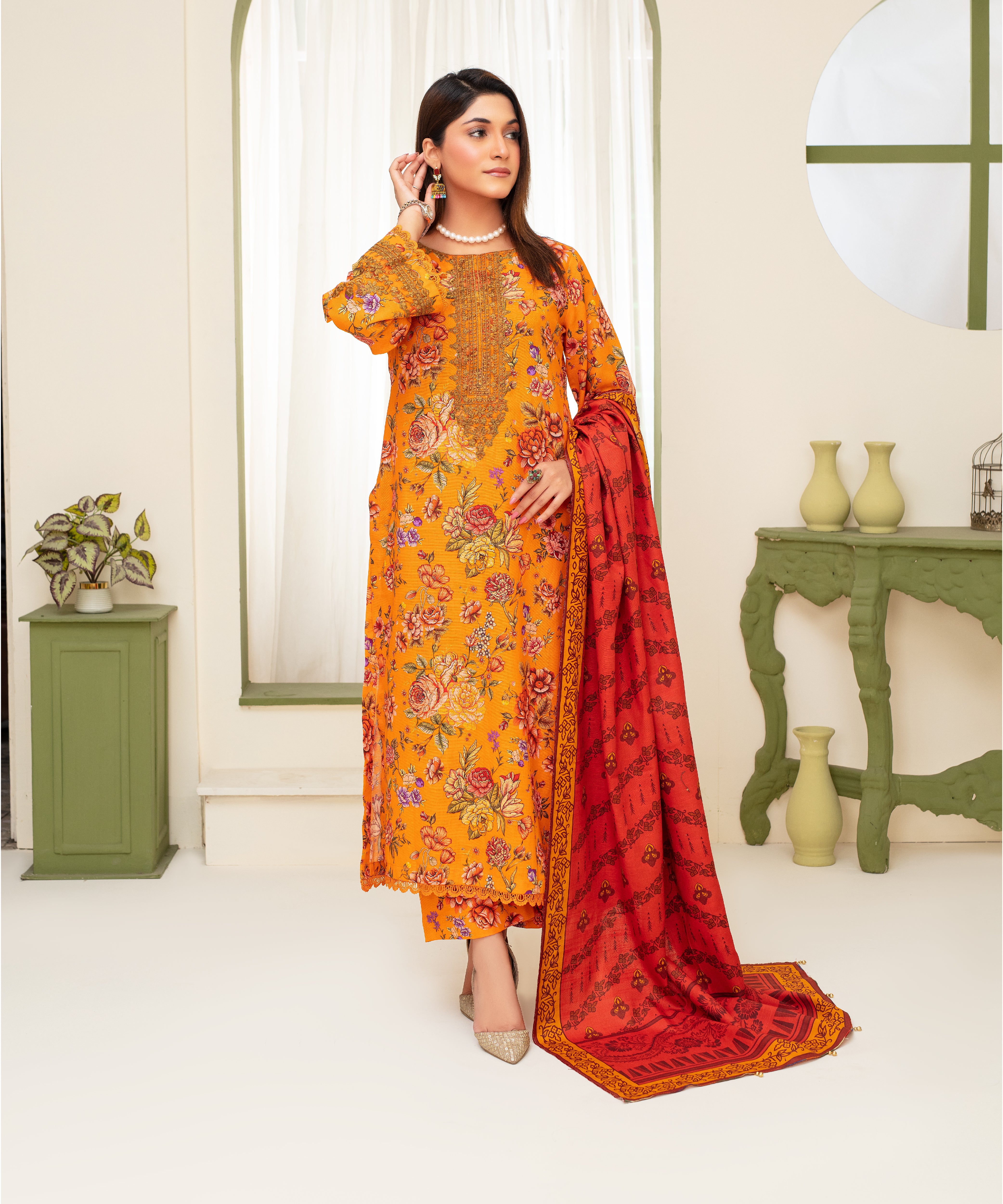 CREATION KHADDAR 3PC WITH KHADDAR PRINTED SHIRT & TROUSER-908