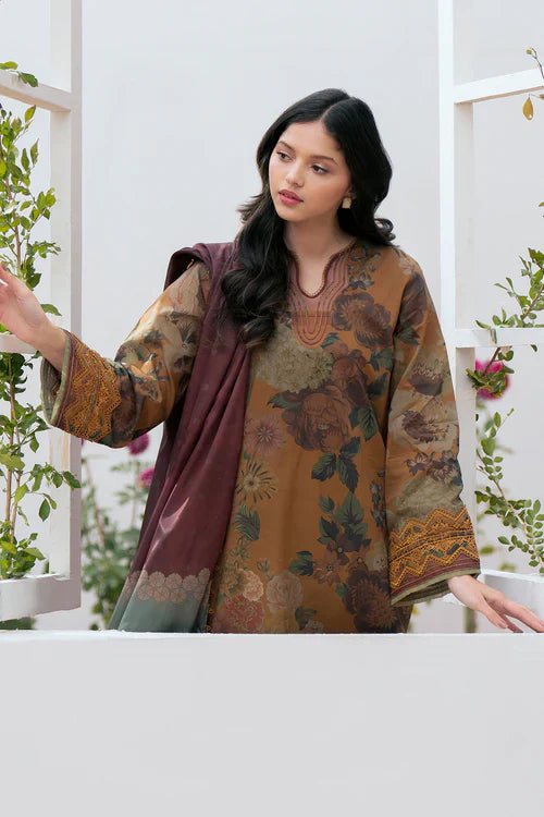BAROQUE 3PC KARANDI PRINTED SHIRT WITH KARANDI PRINTED DUAPTTA AND T6ROUSER-813