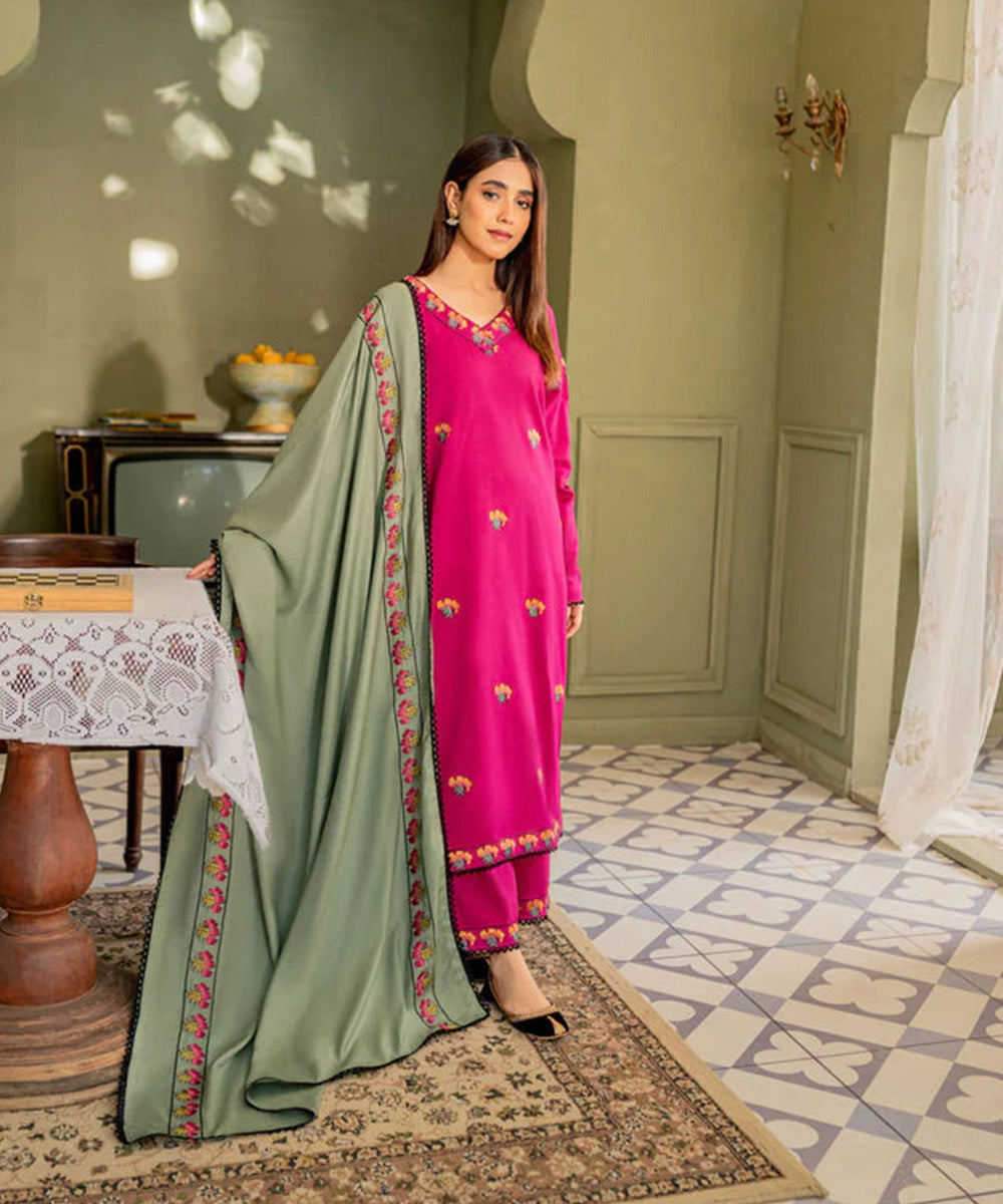 Dhanak 3PC Embroidered Shirt with Dhanak embroidered dupatta-619