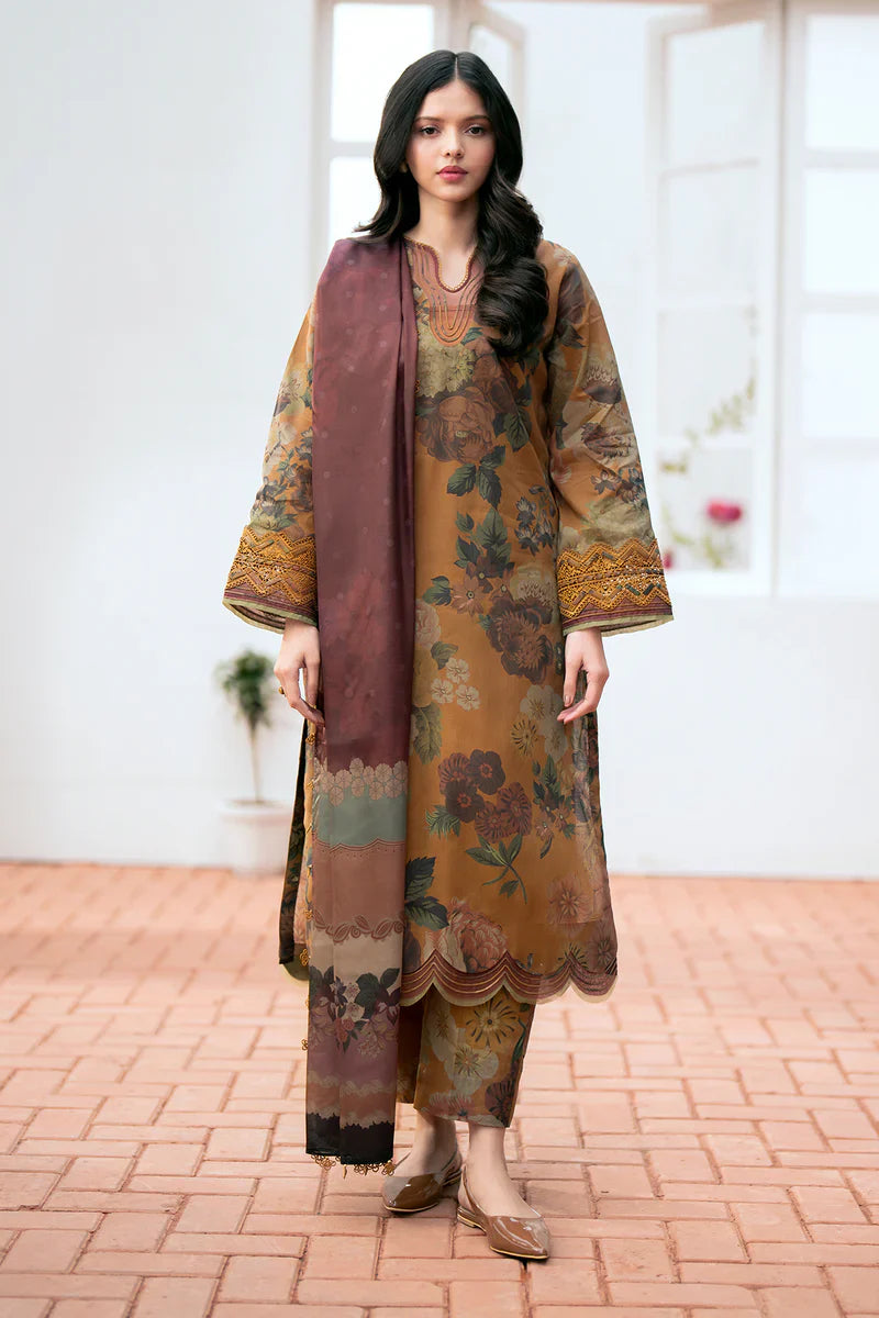BAROQUE 3PC KARANDI PRINTED SHIRT WITH KARANDI PRINTED DUAPTTA AND T6ROUSER-813
