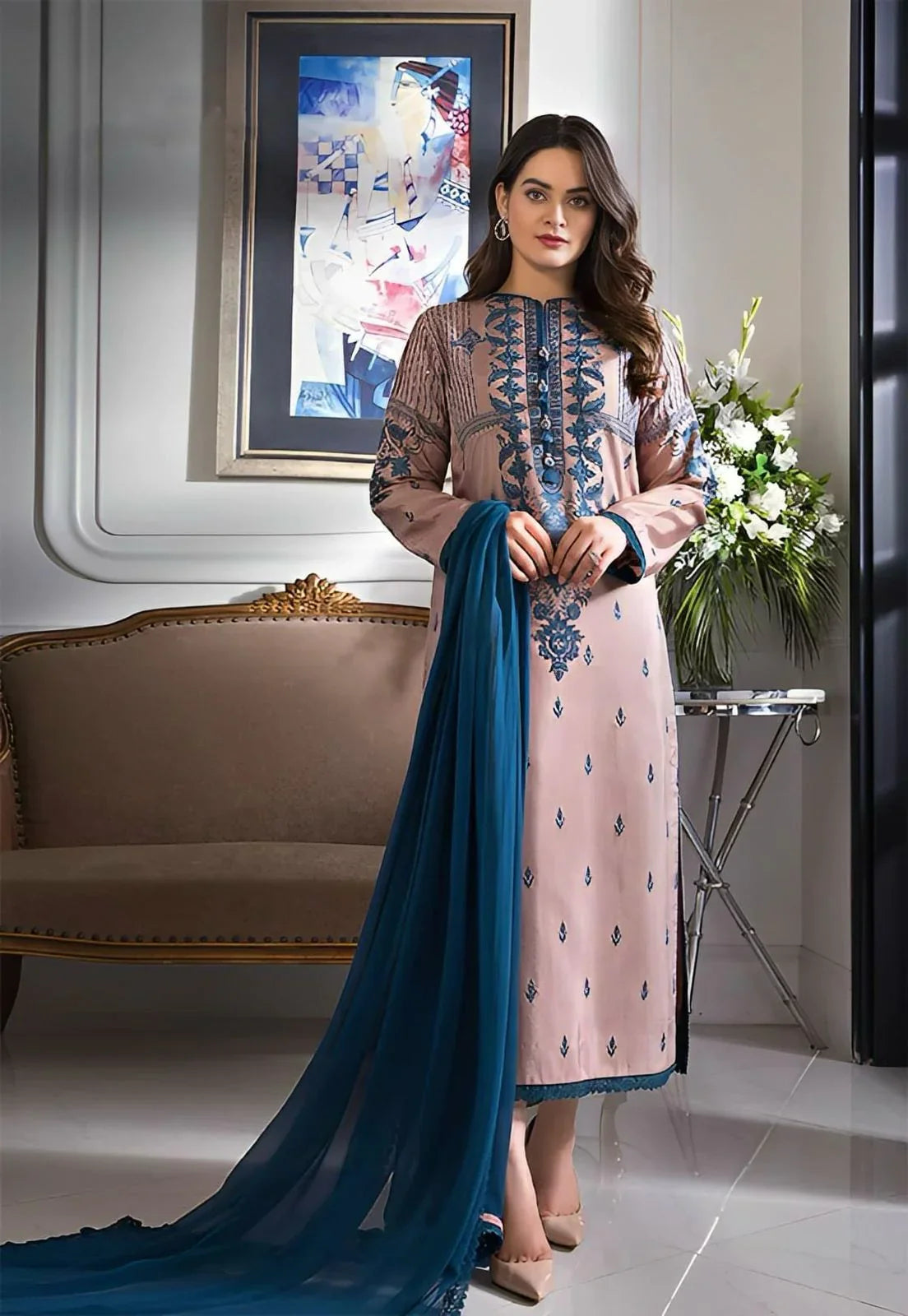 Asim Jofa Dhanak 3PC Embroidered With Chiffon Dupatta-142