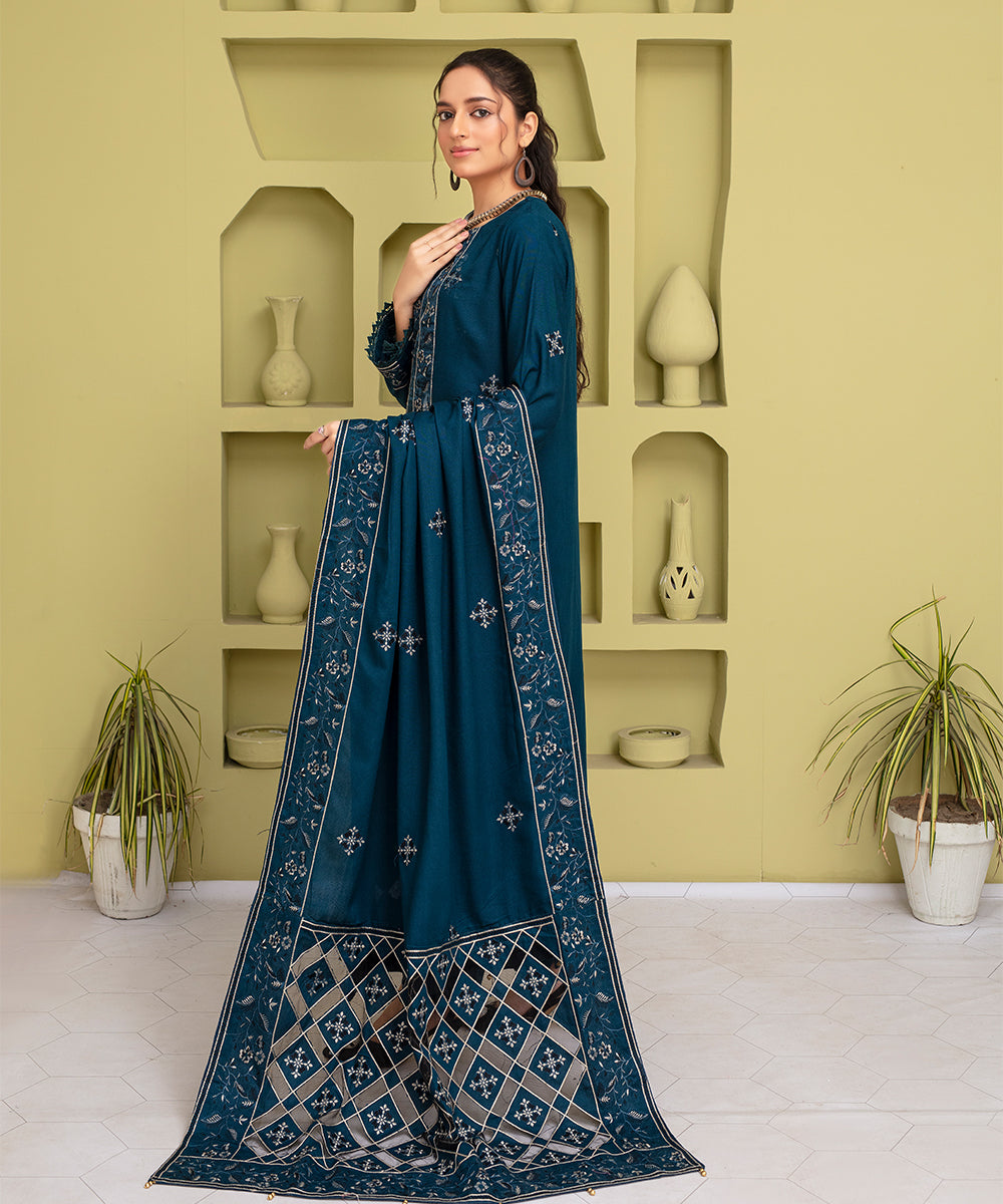 Female Studio Karandi 3PC Embroidered With Lasercut Karandi Shawl Embroidered-2100