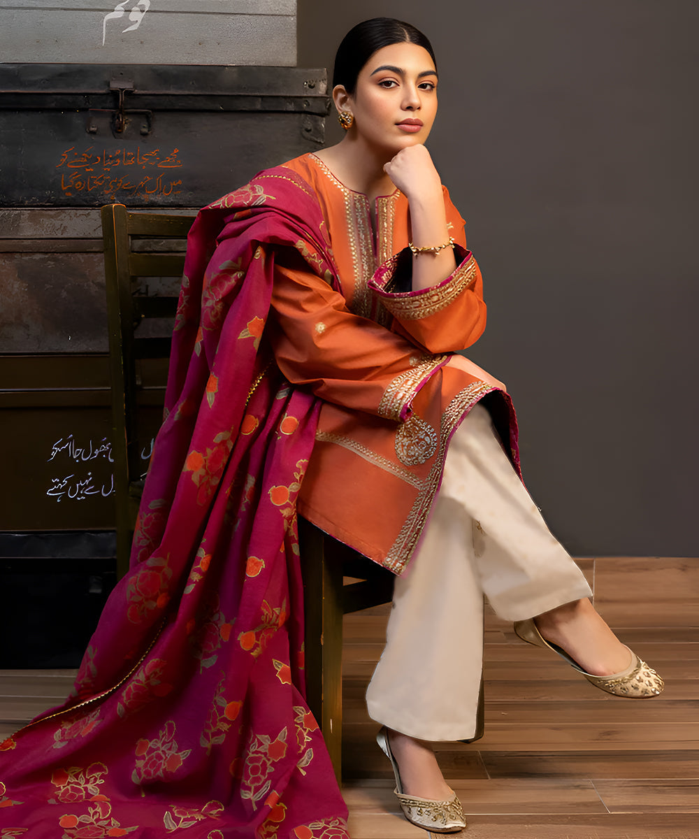 3PC Lawn Embroidered Shirt With Digital Printed Jacquard Dupatta-5187