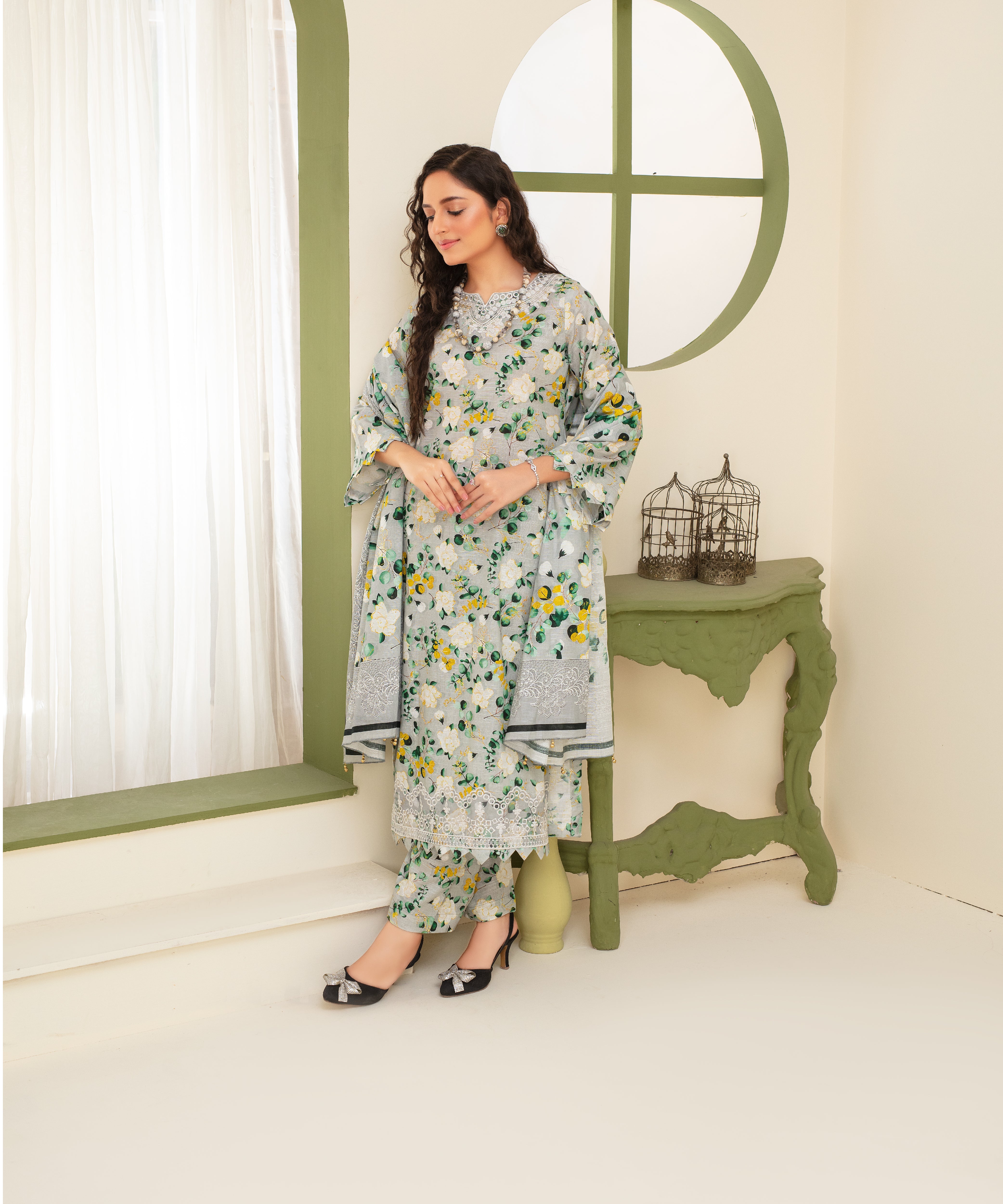 CREATION KHADDAR 3PC WITH KHADDAR PRINTED SHIRT & TROUSER-915