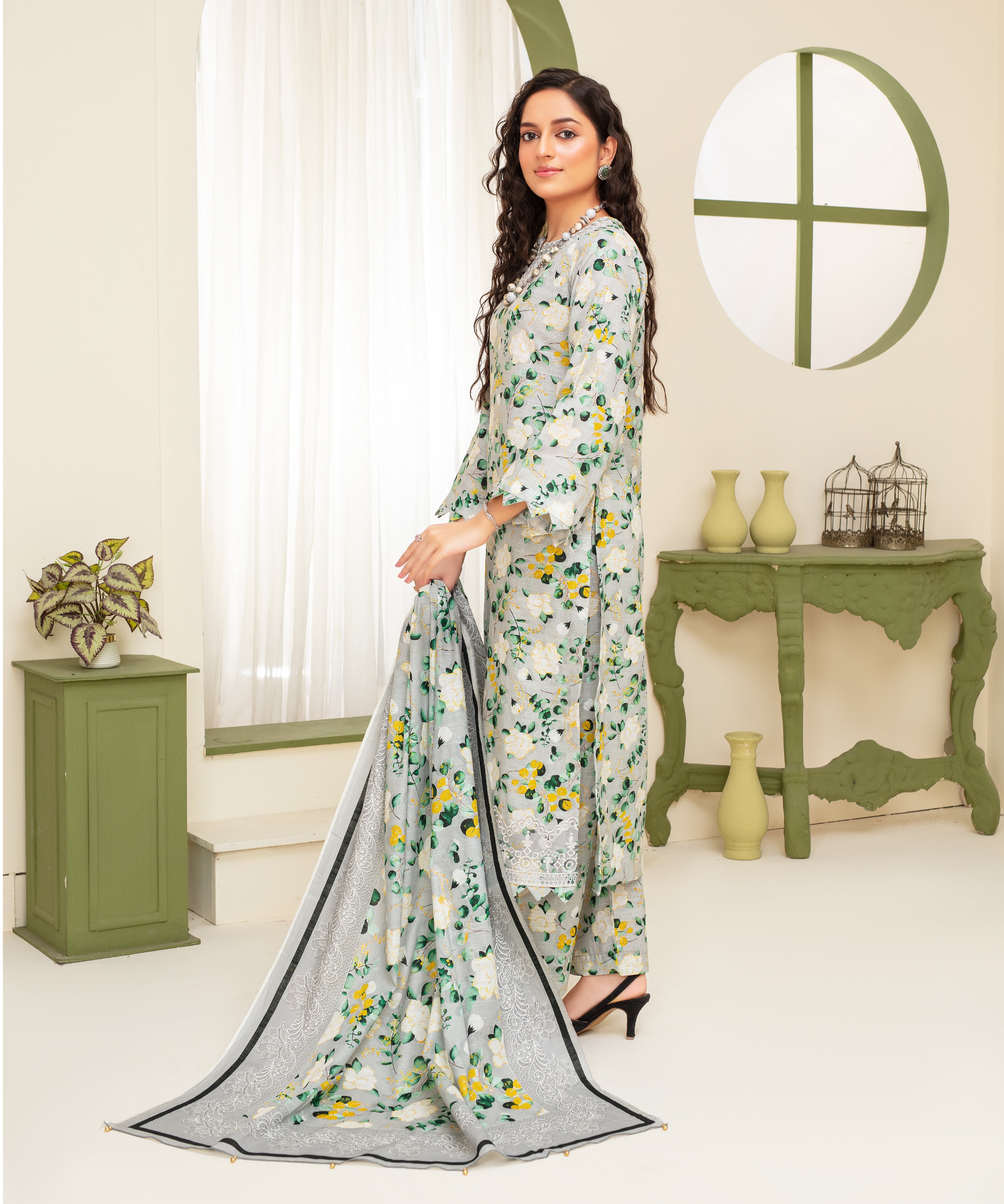 CREATION KHADDAR 3PC WITH KHADDAR PRINTED SHIRT & TROUSER-915