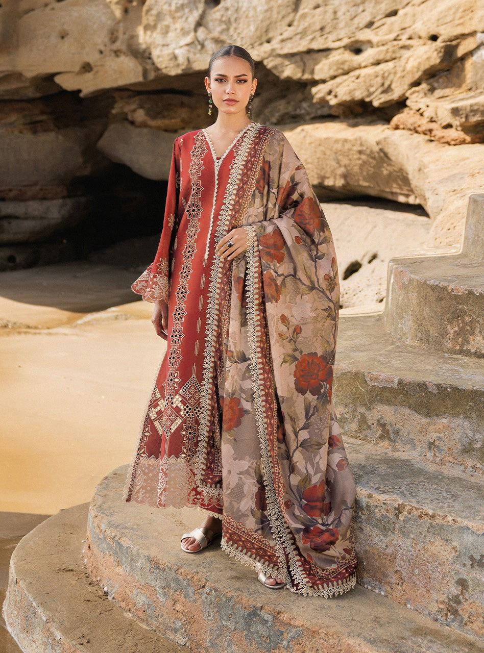 MARIA B 3PC Luxury Lawn Chikankri Embroidered With Printed Dupatta-454