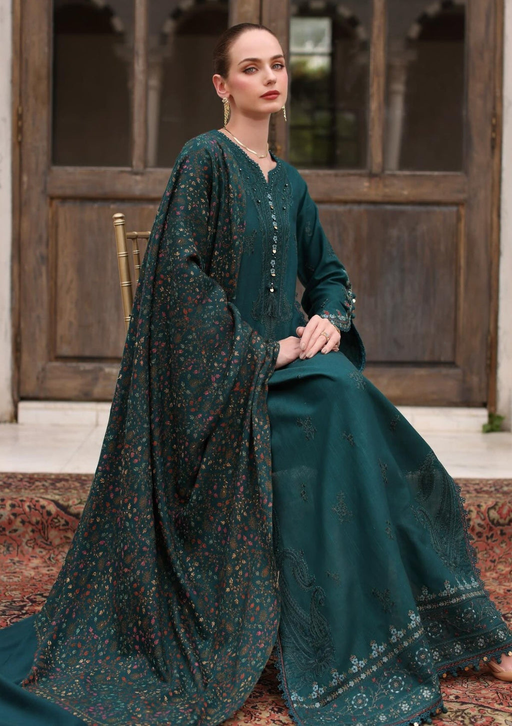 3PC Lawn Embroidered Shirt With Digital Printed Jauqard Dupatta-5128