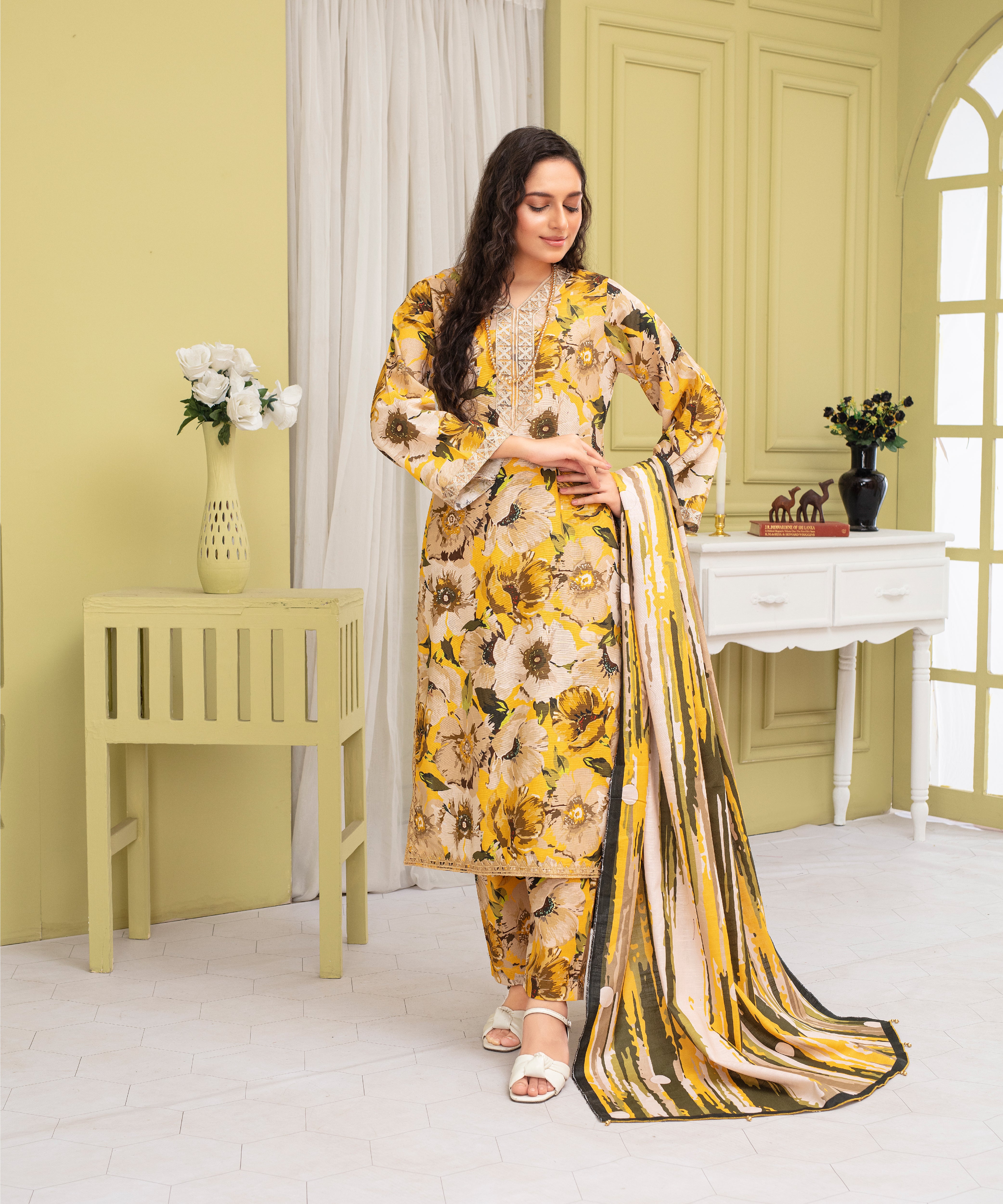 CREATION KHADDAR 3PC WITH KHADDAR PRINTED SHIRT & TROUSER-910