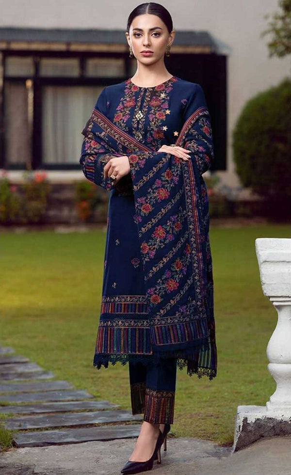 Dhanak 3PC Embroidered With Embroidered Shawl-9292