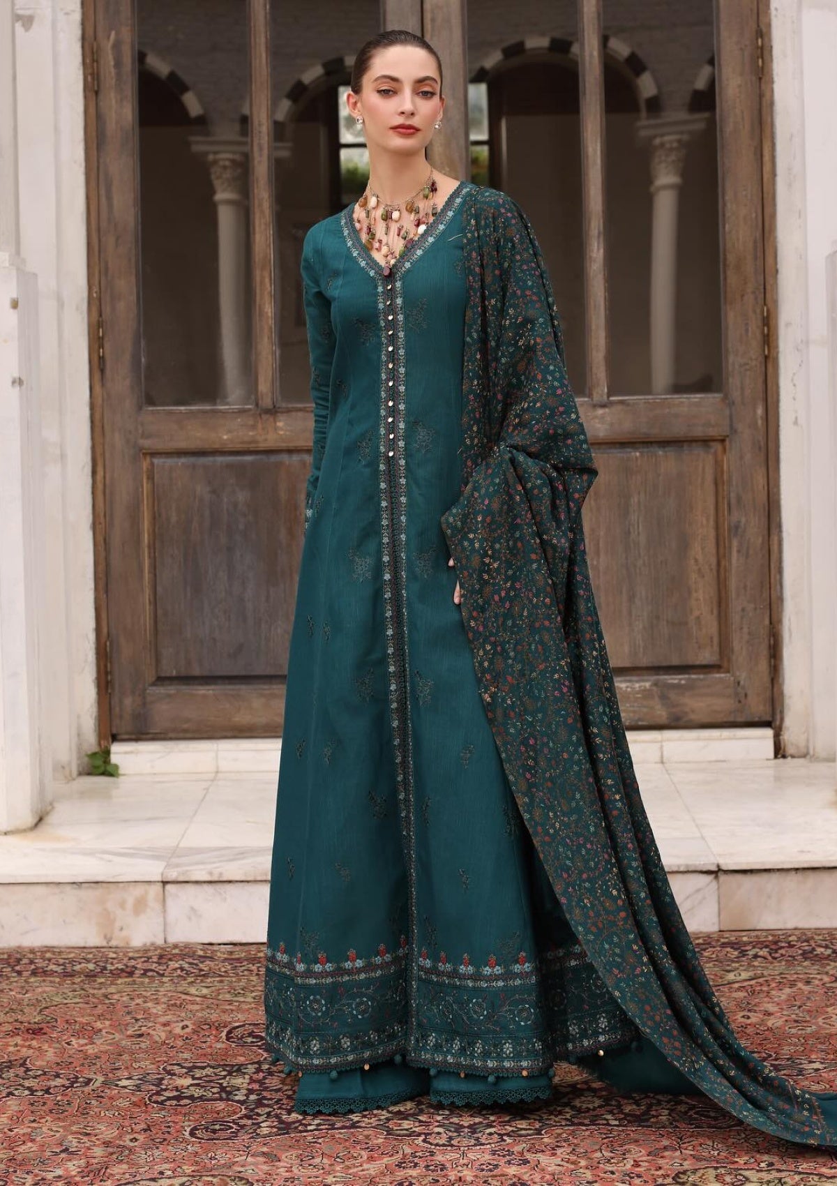 3PC Lawn Embroidered Shirt With Digital Printed Jauqard Dupatta-5128