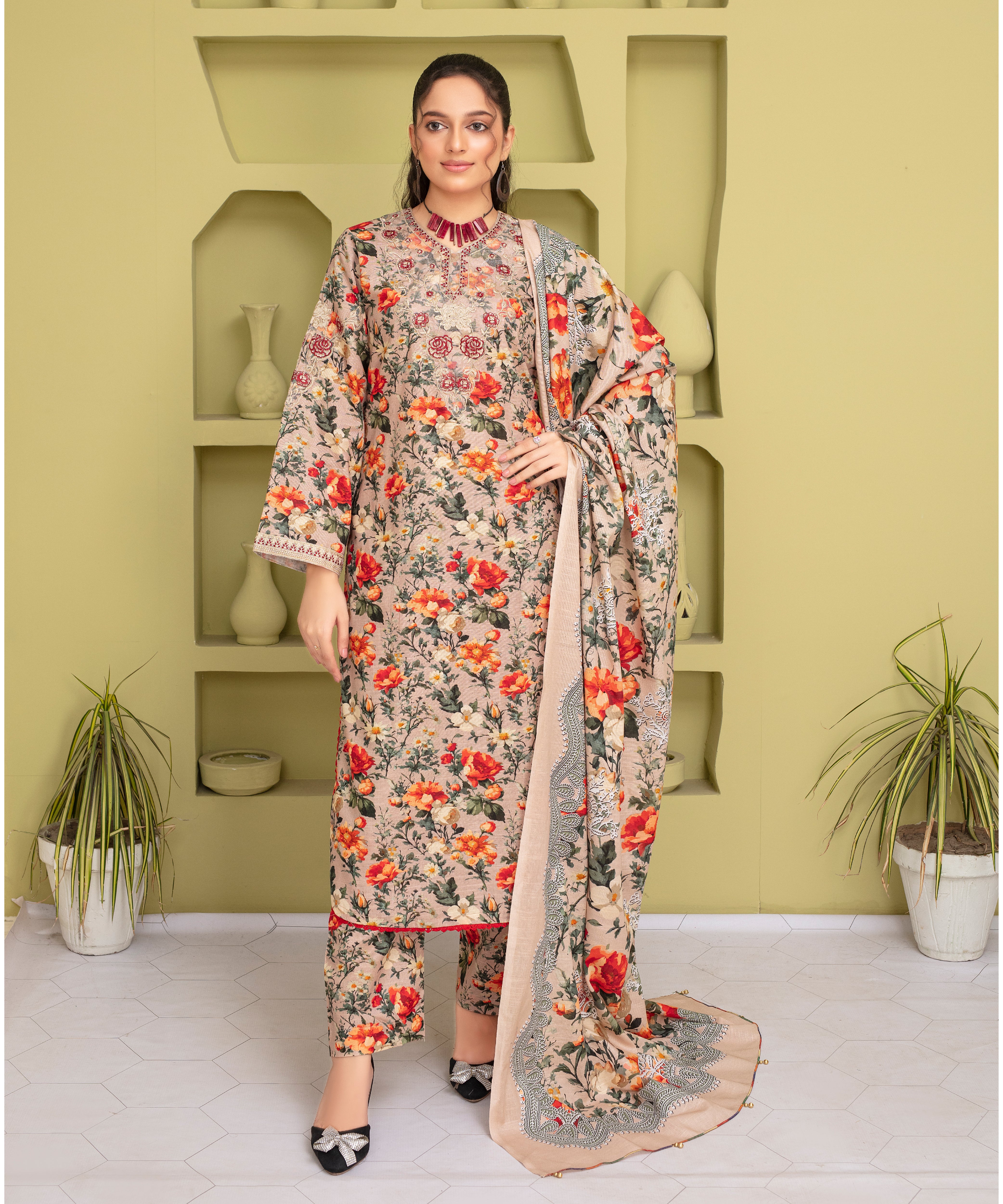 CREATION KHADDAR 3PC WITH KHADDAR PRINTED SHIRT & TROUSER-911