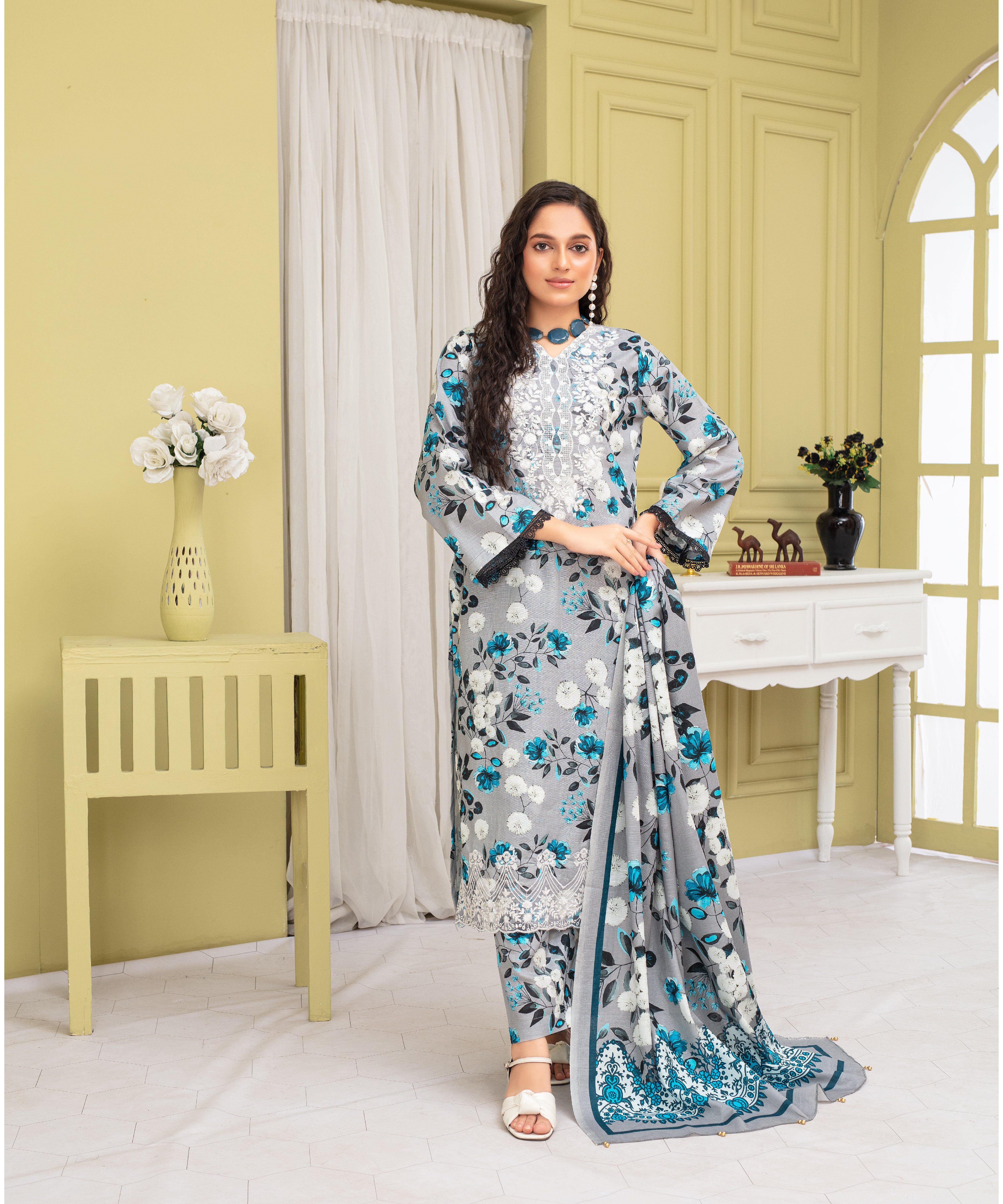 CREATION KHADDAR 3PC WITH KHADDAR PRINTED SHIRT & TROUSER-916