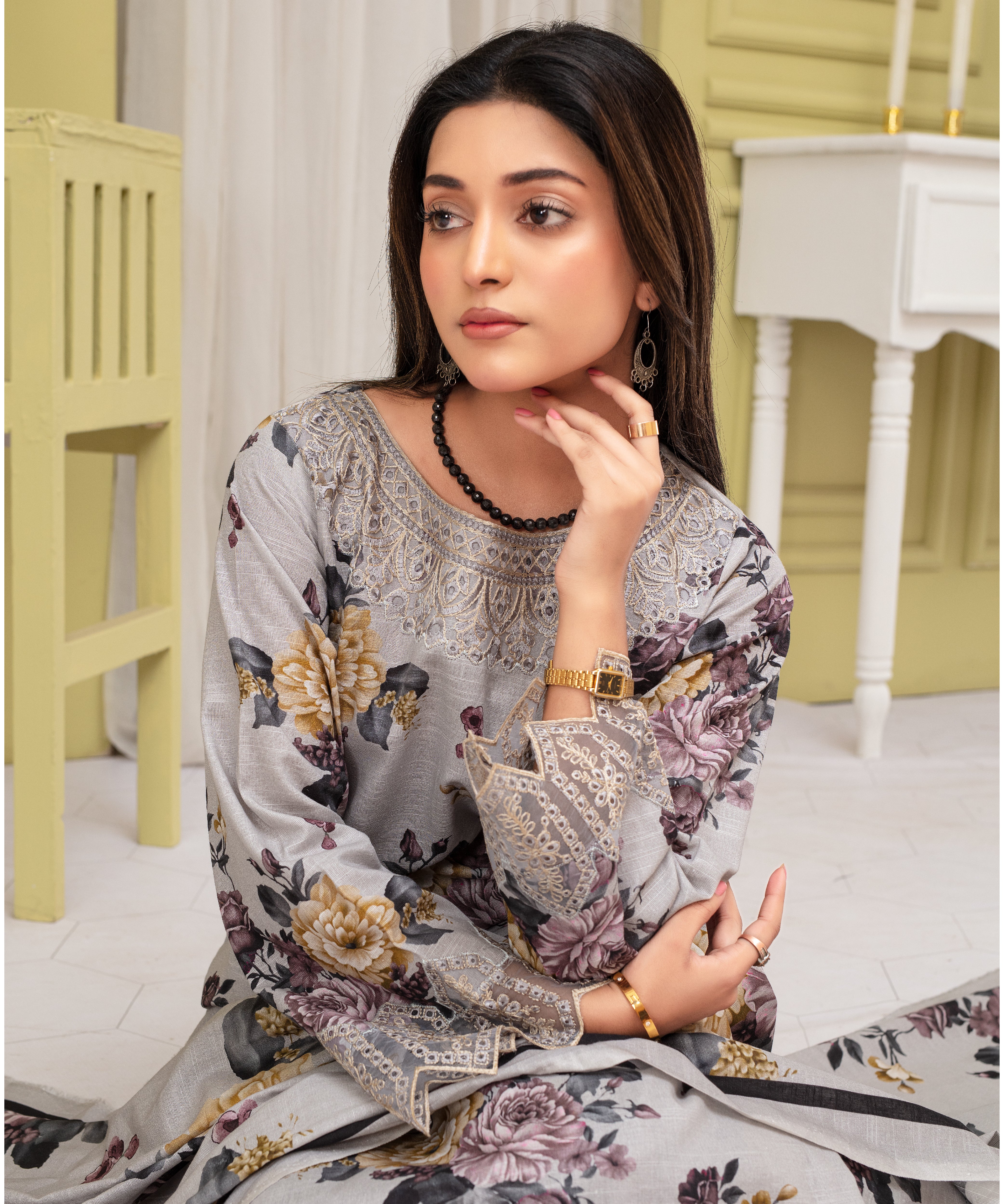 CREATION KHADDAR 3PC WITH KHADDAR PRINTED SHIRT & TROUSER-914