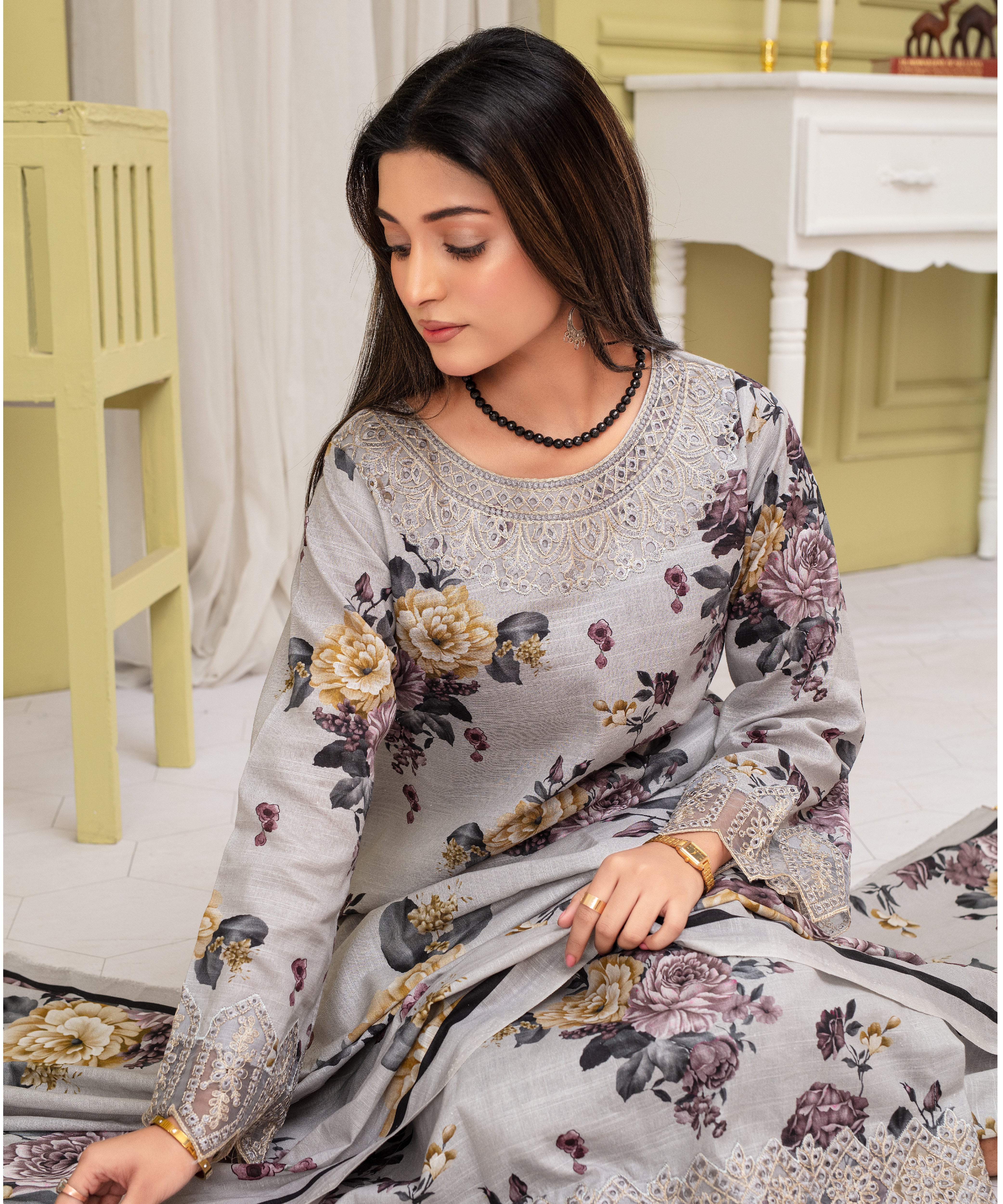 CREATION KHADDAR 3PC WITH KHADDAR PRINTED SHIRT & TROUSER-914