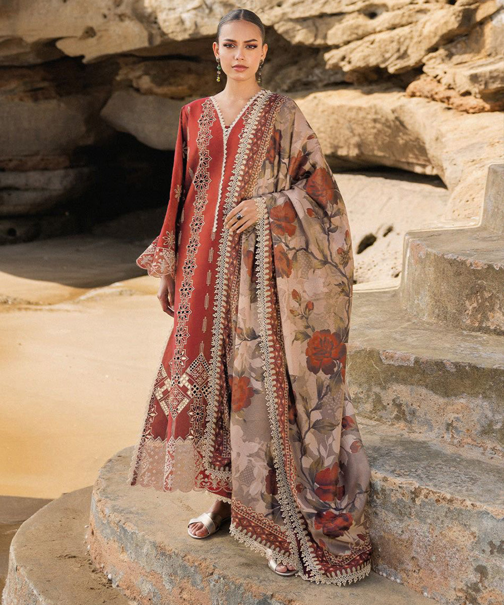 MARIA B 3PC Luxury Lawn Chikankri Embroidered With Printed Dupatta-454