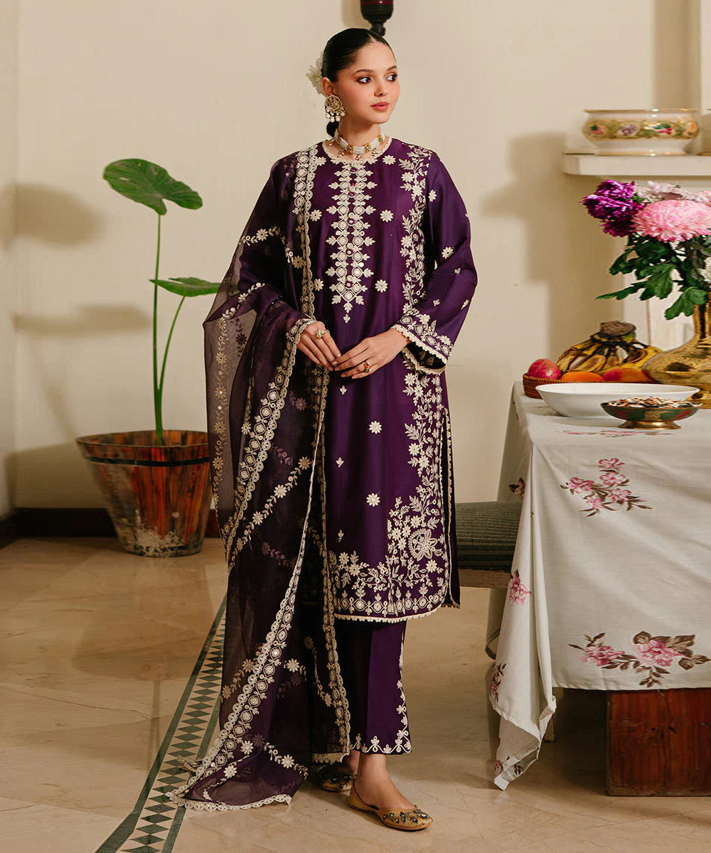 CROSS STITCH 3PC Lawn Embroidered With Organza Embroidered Dupatta-468