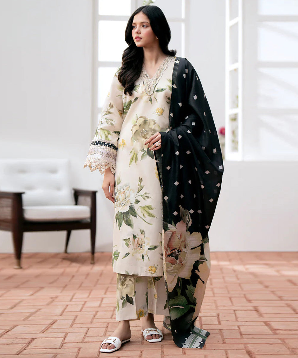 BAROQUE 3PC Lawn Printed Shirt With Voile Printed Dupatta-785