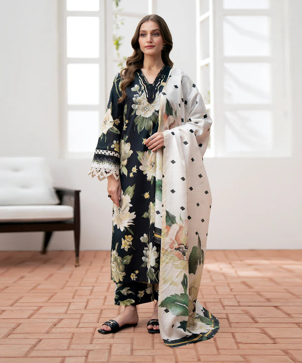 BAROQUE 3PC Lawn Printed Shirt With Voile Printed Dupatta-782