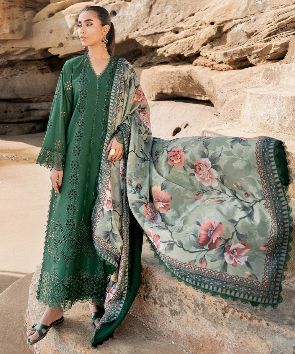 MARIA B 3PC Luxury Lawn Chikankri Embroidered With Printed Dupatta-453