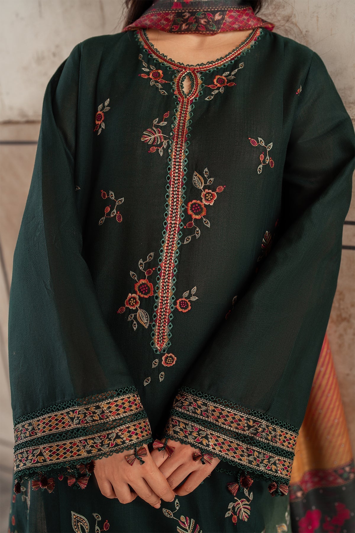 JAZMIN-3PC Dhanak Embroidered Shirt With Digital Printed Shawl-133