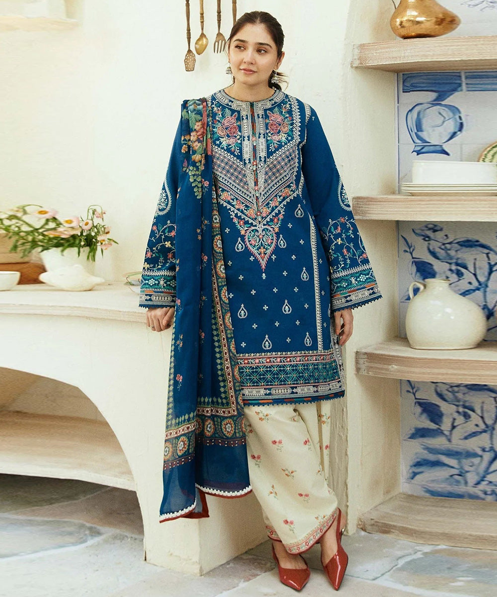 3PC Lawn Embroidered Shirt With Digital Printed Jauqard Dupatta-5033