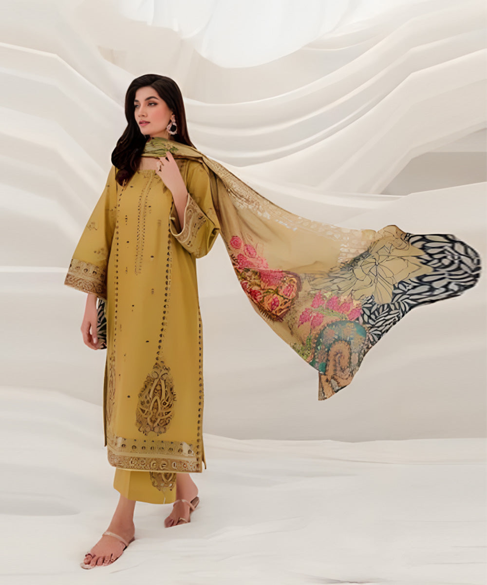 BATIK Dhanak 3PC Embroidered With Digital Printed Wool Shawl-638