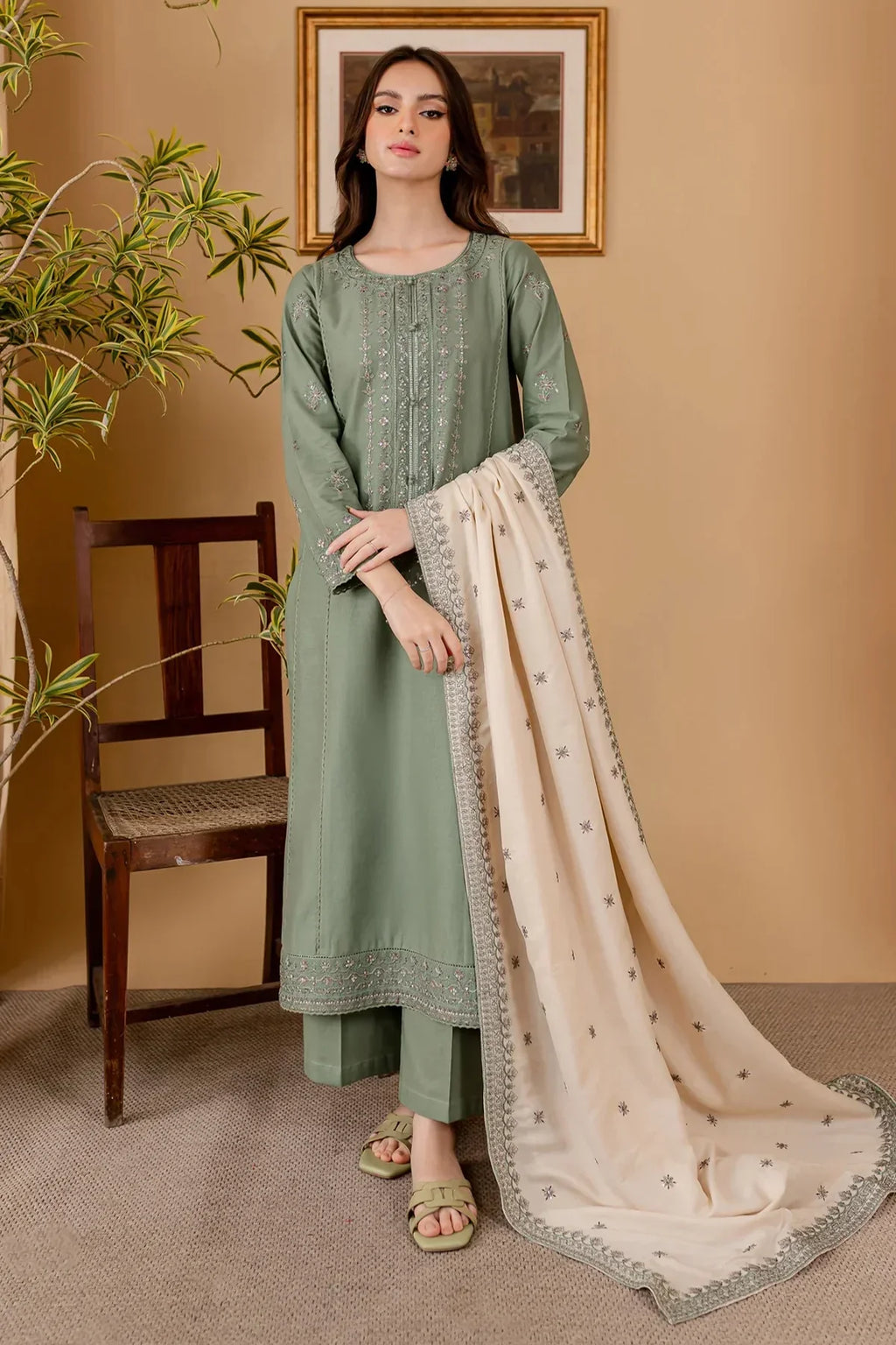 3PC Lawn Embroidered With Lawn Embroidered Dupatta-5029