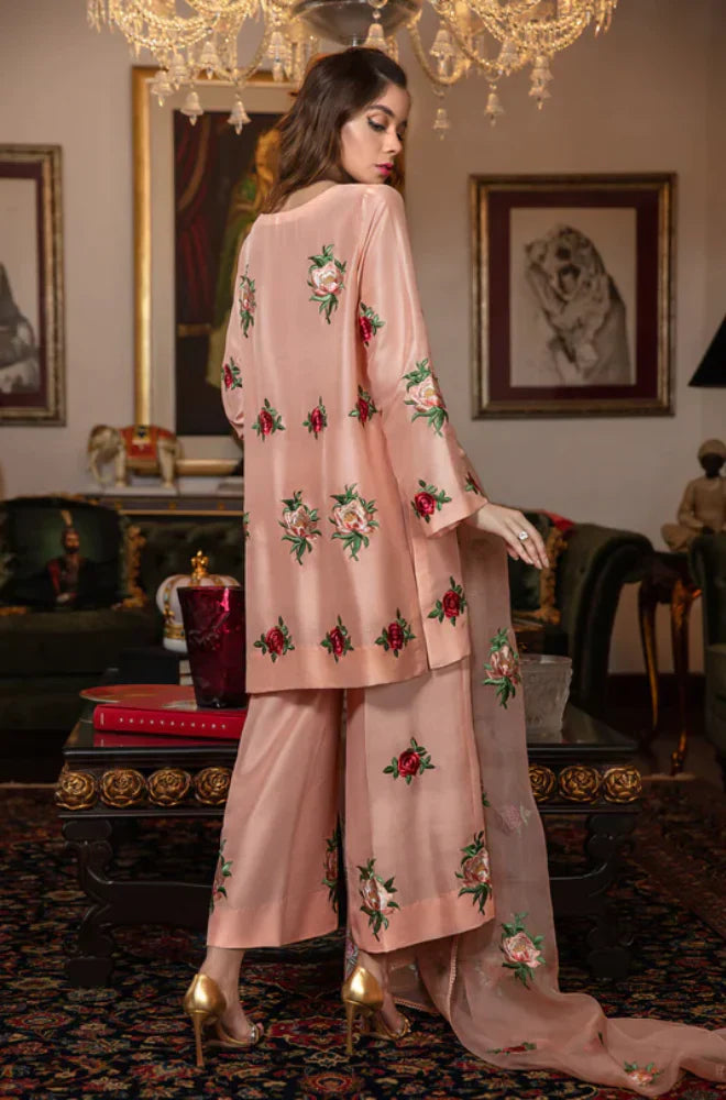 Silk 3PC Embroidered With Organza Embroidered Dupatta-1314