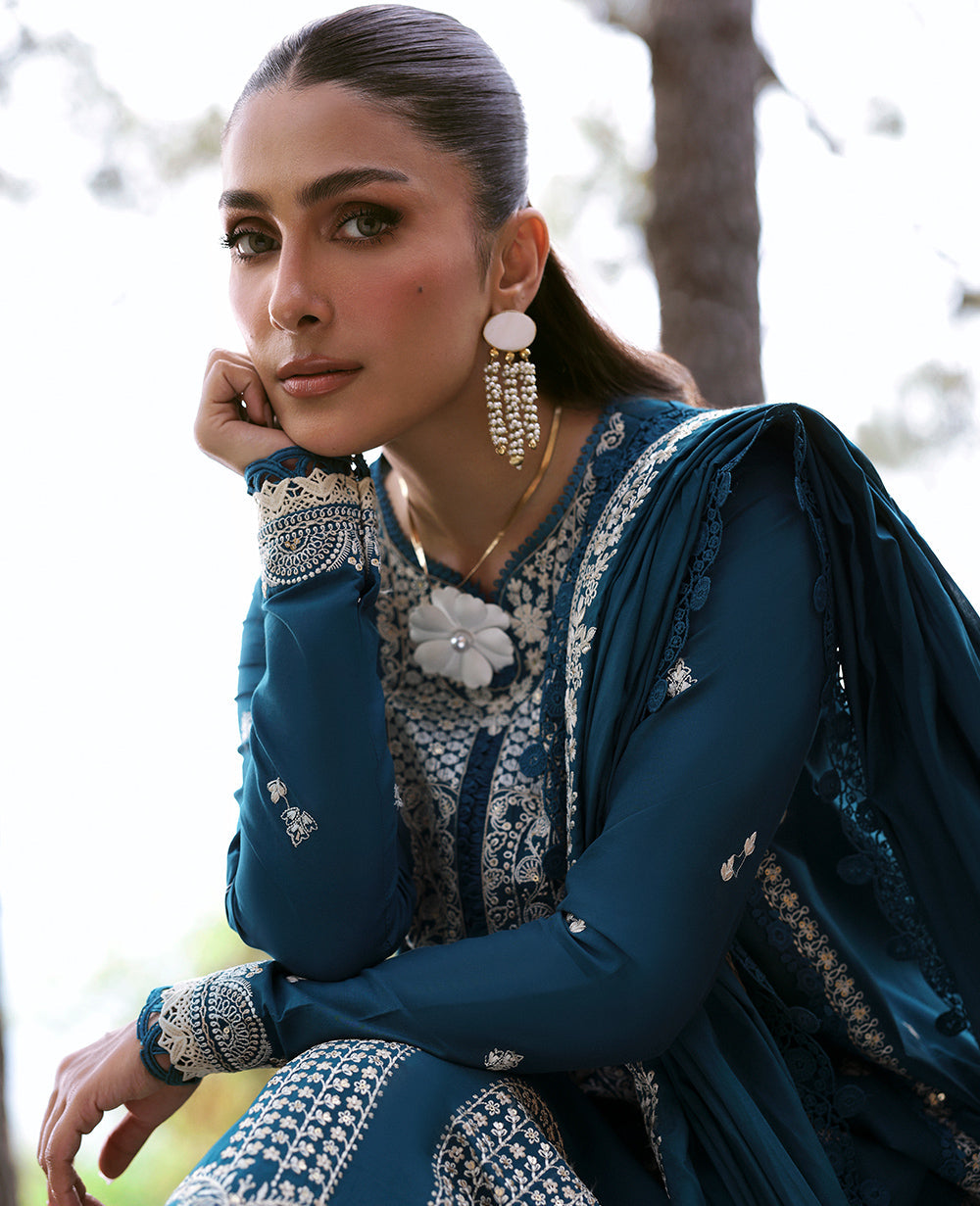 Dhanak 3PC Embroidered Shirt with Dhanak Embroidered Dupatta-3374