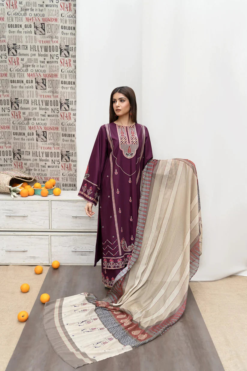 URGE Dhanak 3PC Embroidered With Digital Printed Shawl-180