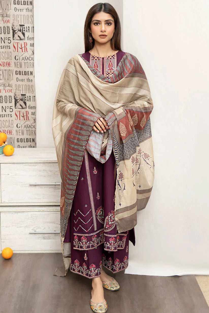 URGE Dhanak 3PC Embroidered With Digital Printed Shawl-180