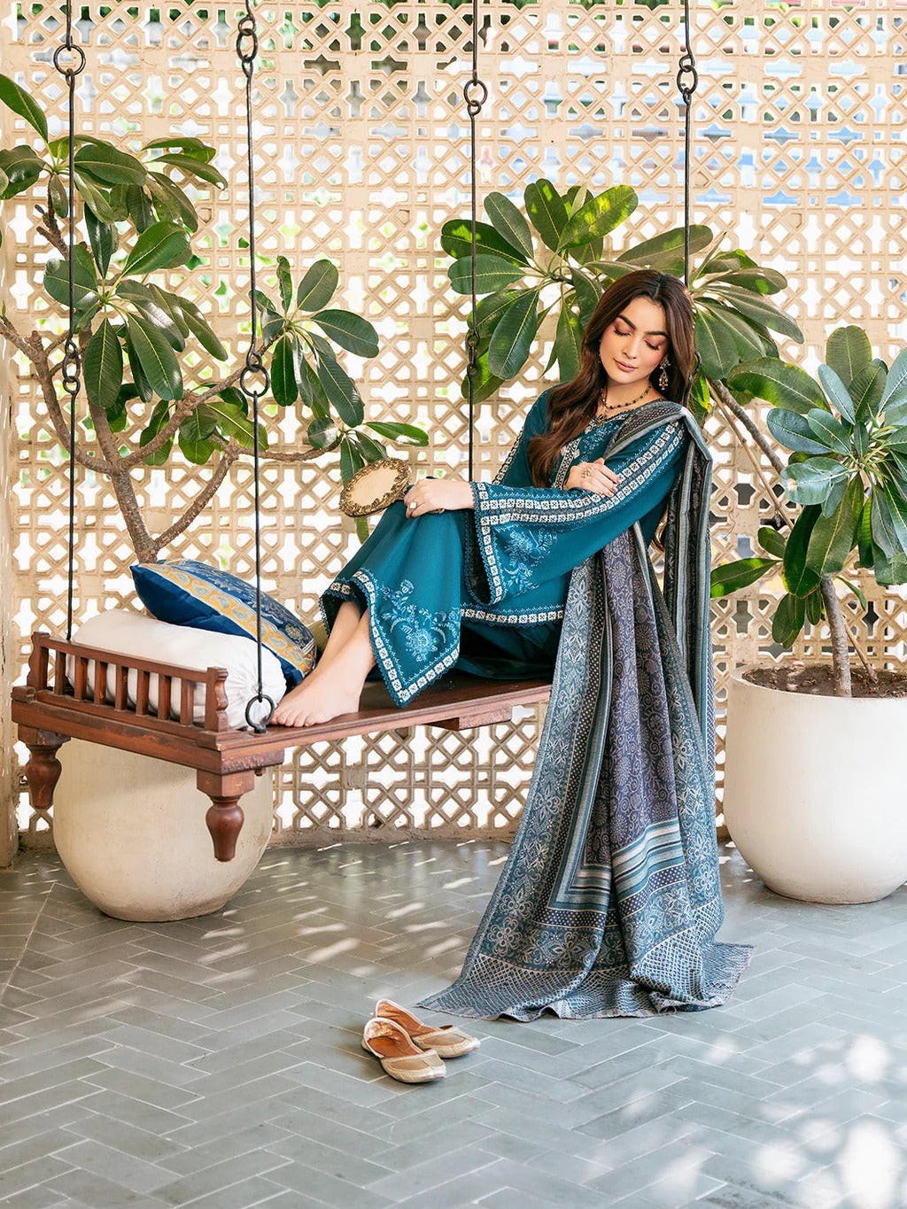 3PC Lawn Embroidered Shirt With Digital Printed Jacquard Dupatta-5080