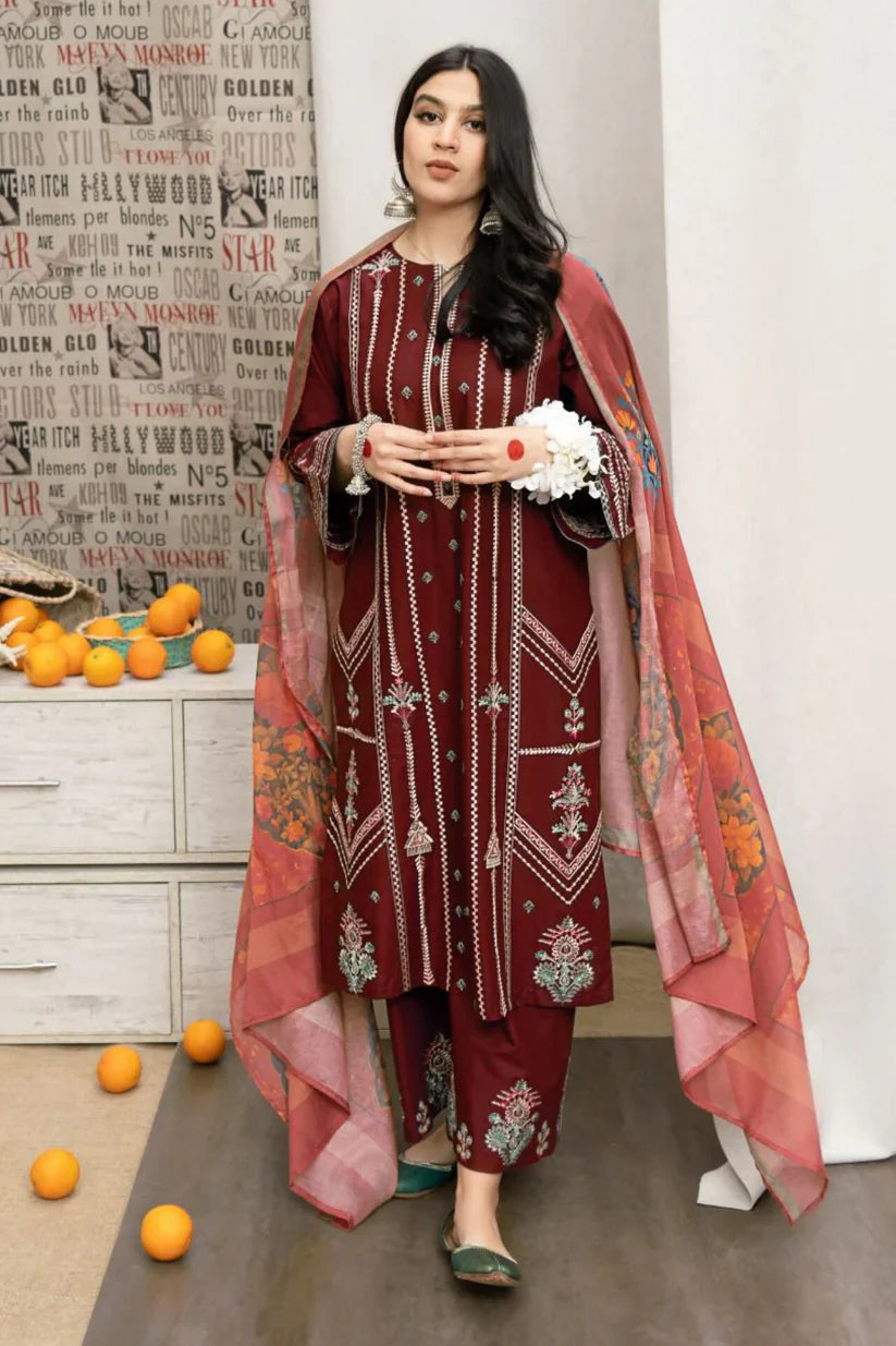 URGE Dhanak 3PC Embroidered With Digital Printed Shawl-169