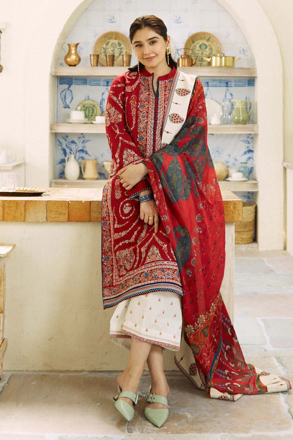 ZARA SHAHJAHAN 3PC Dhanak Embroidered Shirt With Printed Dupatta-659