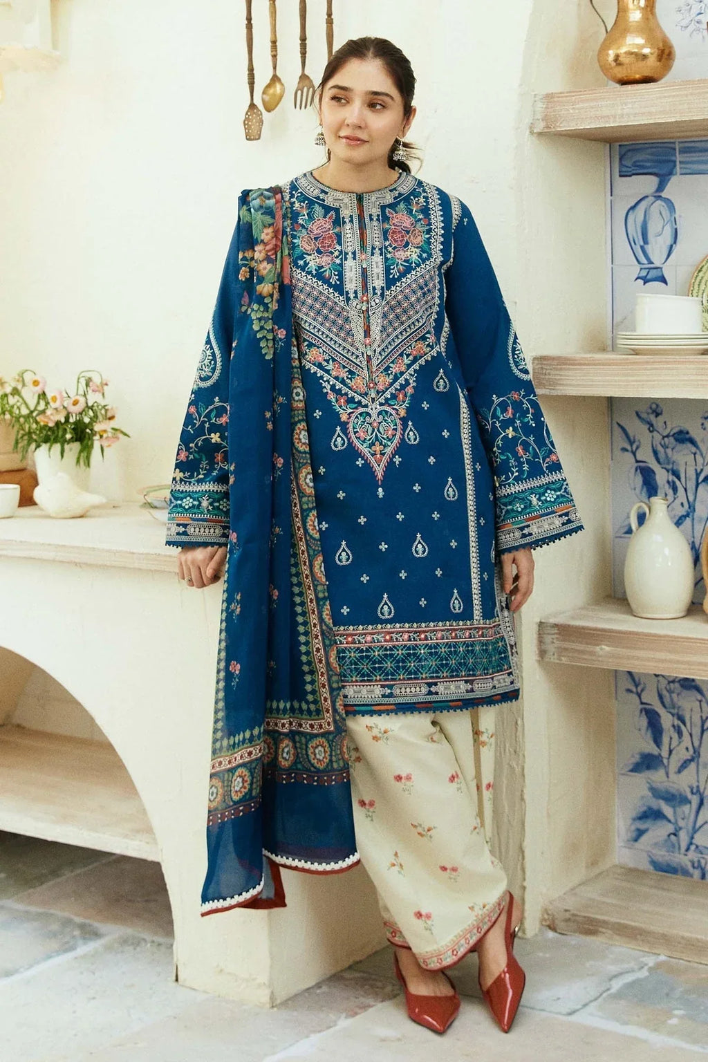 3PC Lawn Embroidered Shirt With Digital Printed Jauqard Dupatta-5033