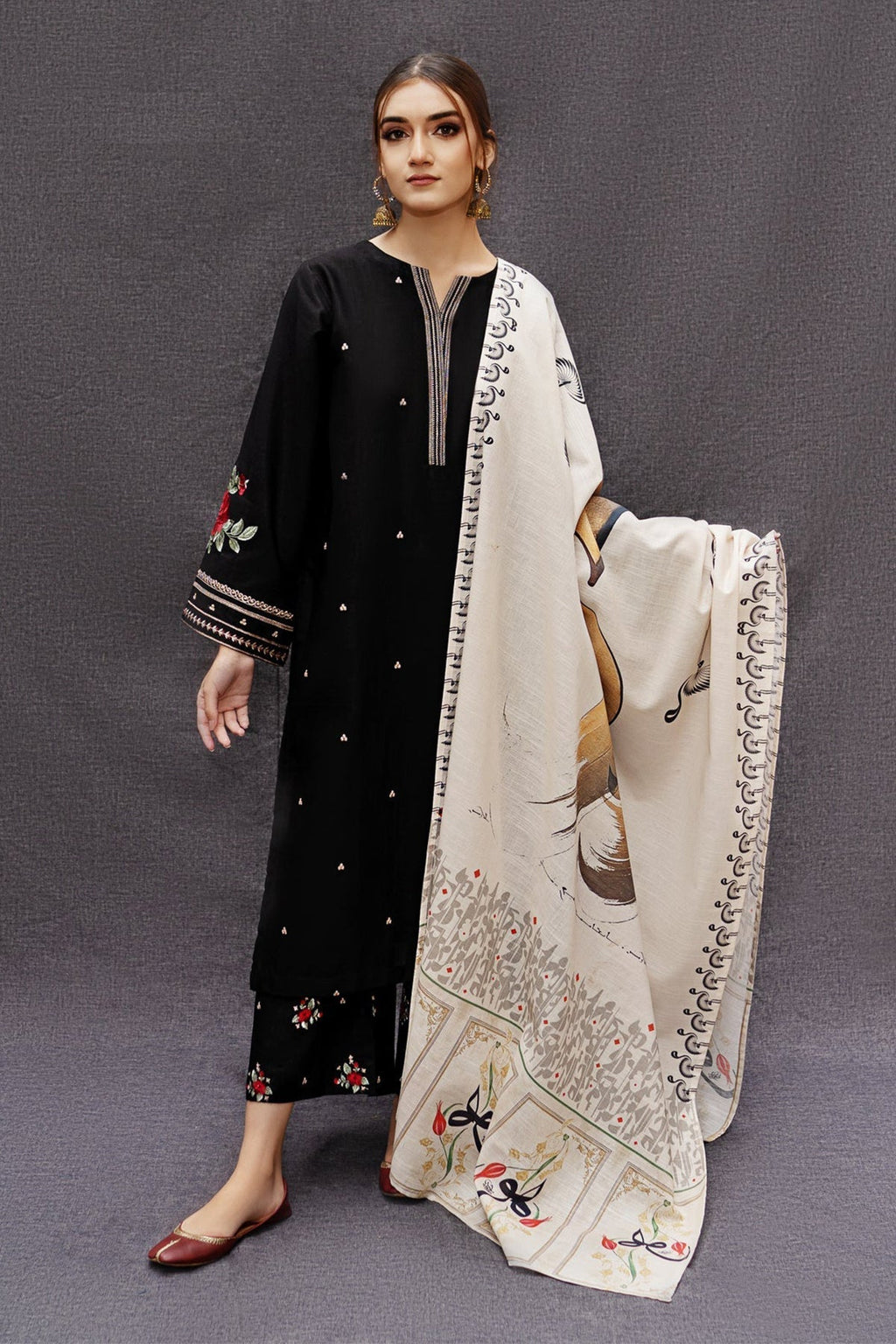 3PC Lawn Embroidered Shirt With Digital Printed Jauqard Dupatta-5007