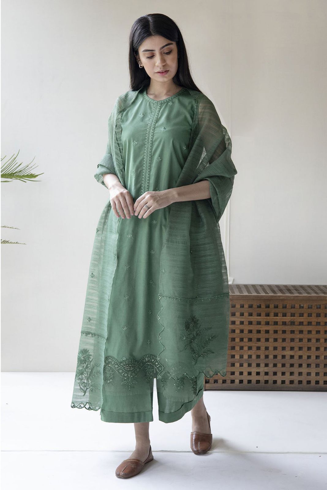 DYOT 3PC Lawn Embroidered Shirt With Organza Dupatta-335