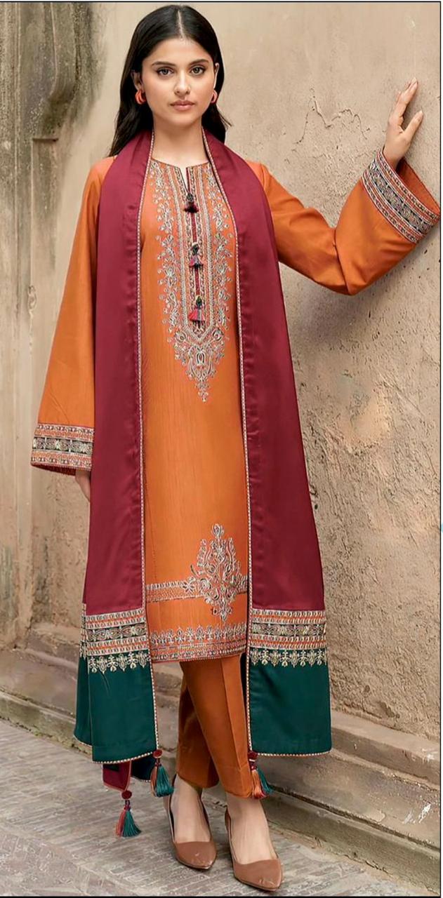 3PC Lawn Embroidered Shirt With Printed Jauqard Dupatta-5190