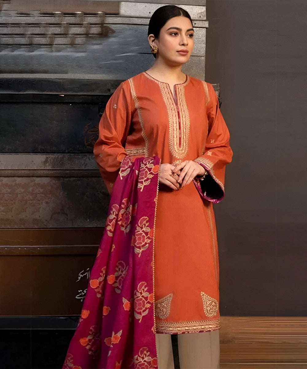 3PC Lawn Embroidered Shirt With Digital Printed Jacquard Dupatta-5187