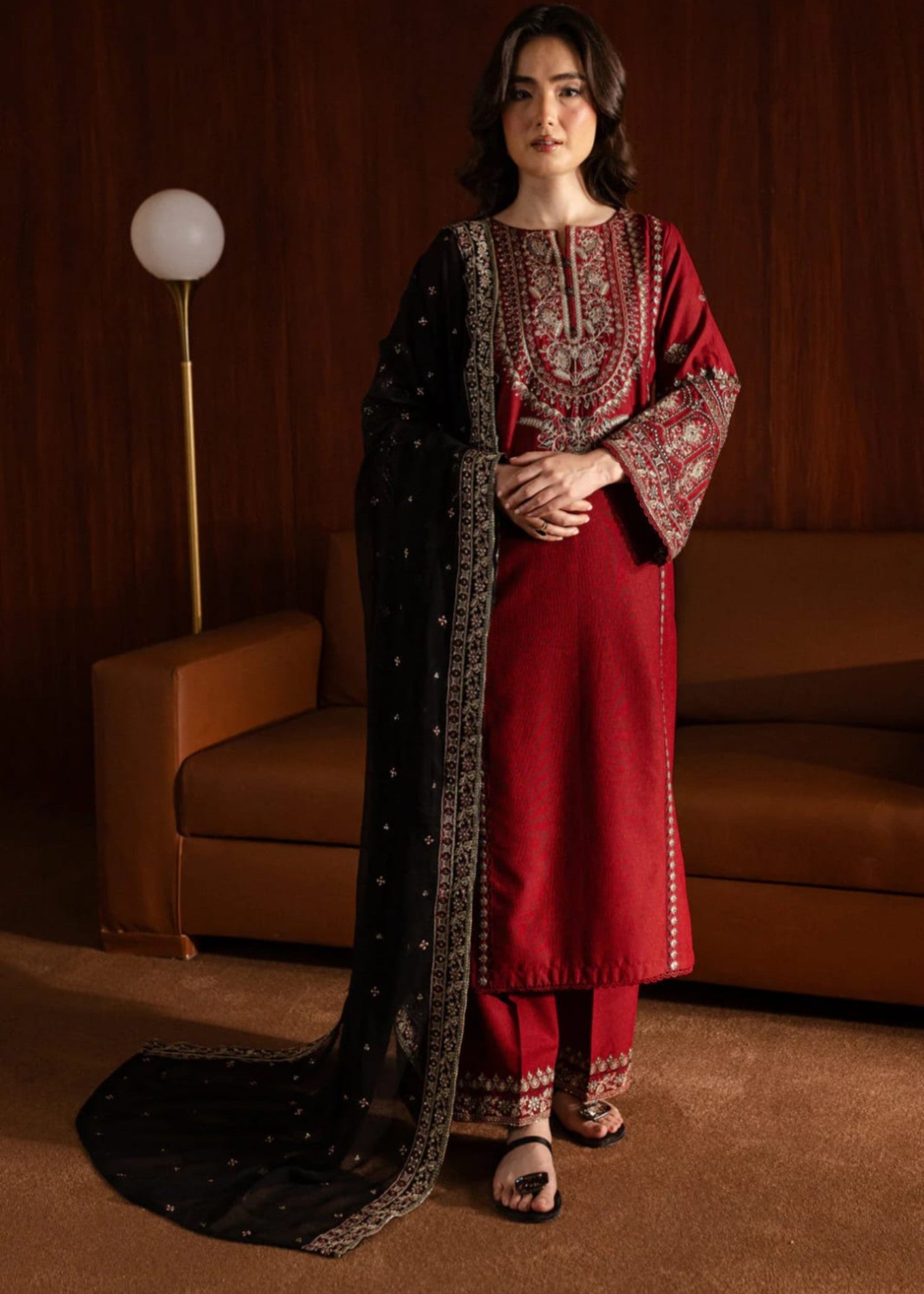 Dhanak -3PC Embroidered Shirt With Organza Sequence Embroidered Dupatta-3351