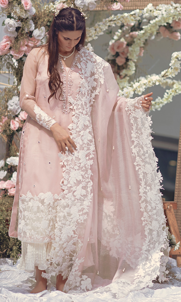 Dhanak-3PC Embroidered Shirt with Organza Embroidered Dupatta- 3294